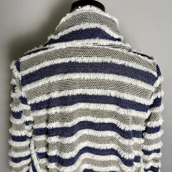 Damee, Inc. Textured Fridge Cardigan Sweater Navy & White Stripes Sz M 2/$50 - Picture 5 of 13